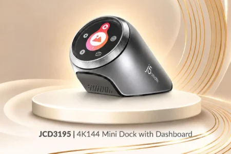 j5create JCD3195: la docking station con schermo rotante che mostra i watt di ricarica e porta l’HDMI a 4K 144 Hz j5create JCD3195